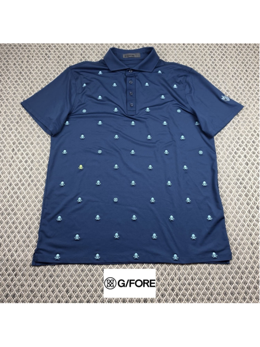 G/FORE Fairmount Country Club Golf Polo Shirt Large Skull Print Navy Blue